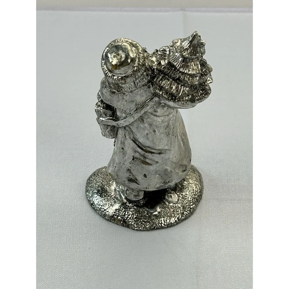 Vintage Silver Tone Santa Claus Figurine Christmas Tree Toys Gifts 5.25